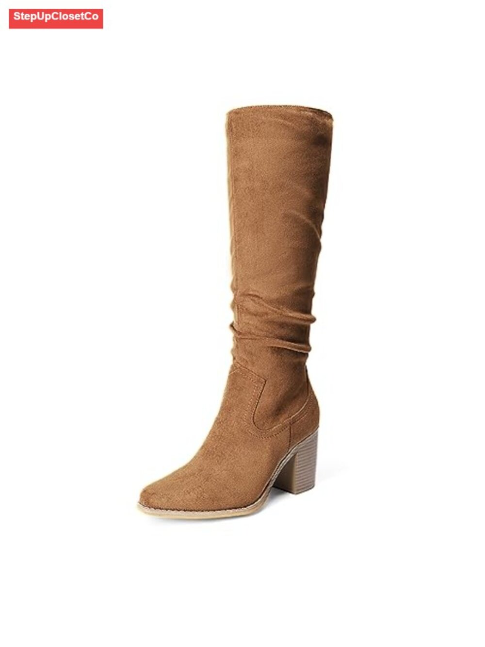 Pointed Toe Knee-High Chunky Heel Boots Faux Suede Slouchy